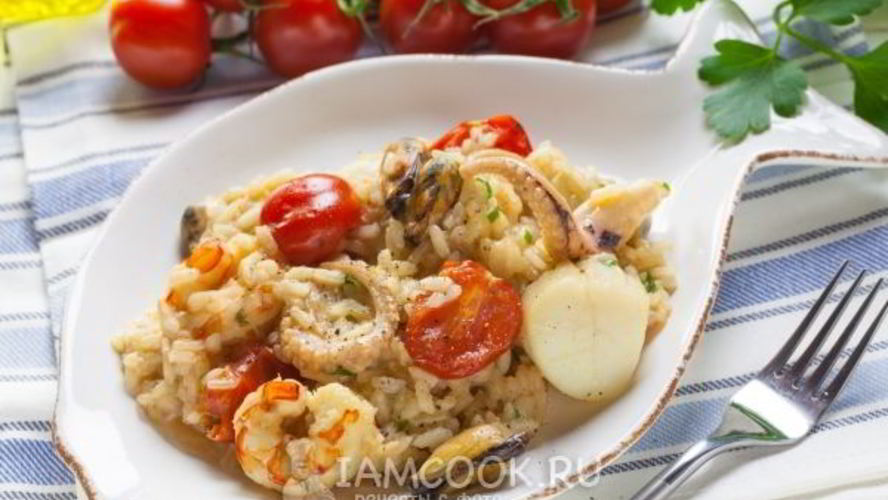 Рецепт томатное ризотто с морепродуктами