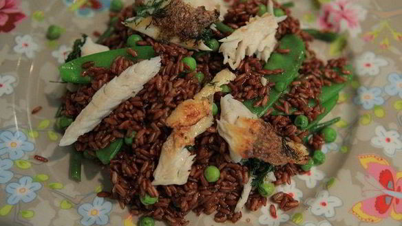 Рецепт Рыба с рисом и зелеными овощами