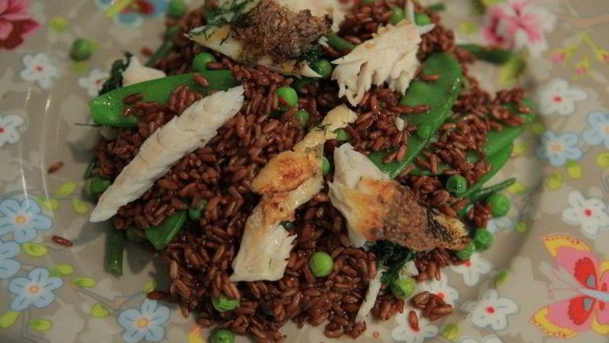 Рецепт рыба с рисом и зелеными овощами