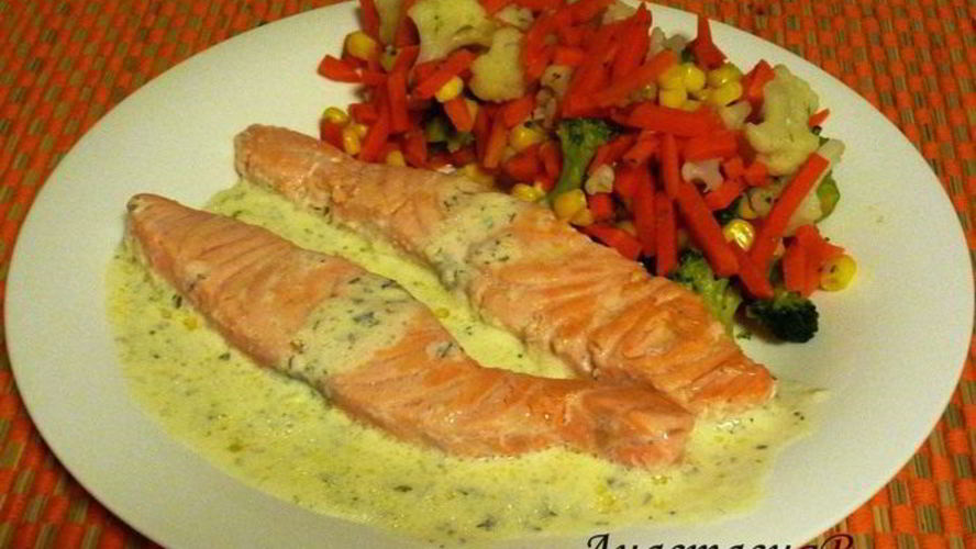 Рецепт семга в сливочном соусе с травами