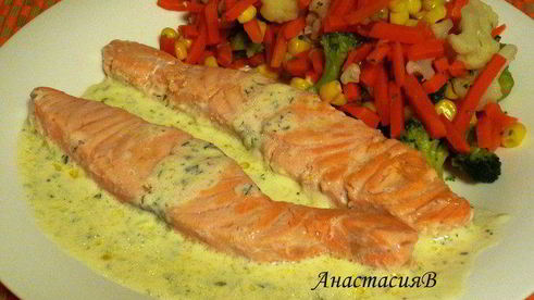 семга в сливочном соусе с травами