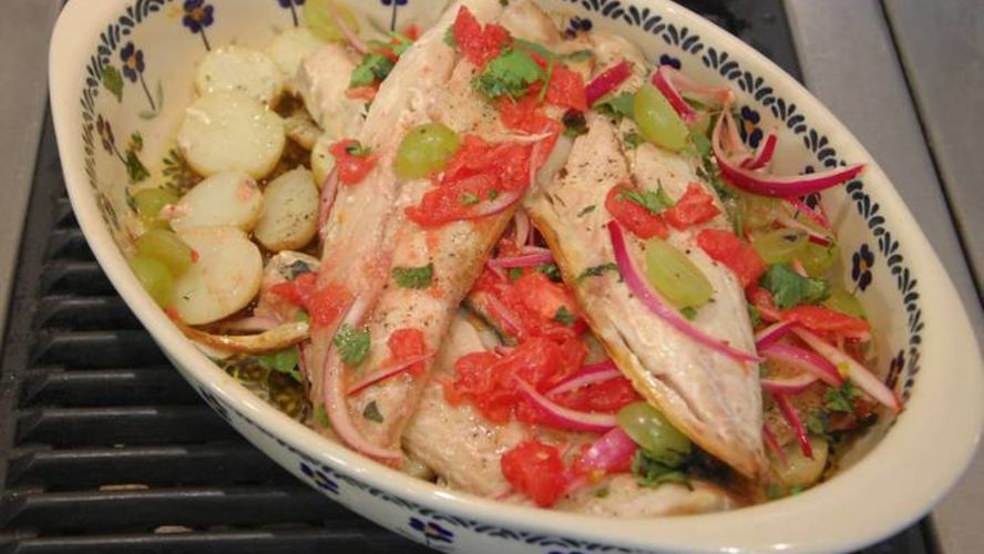Рецепт скумбрия с картофелем под виноградным соусом