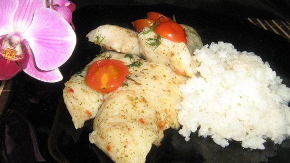 Рецепт Запеченная в пакете рыба с помидорами черри