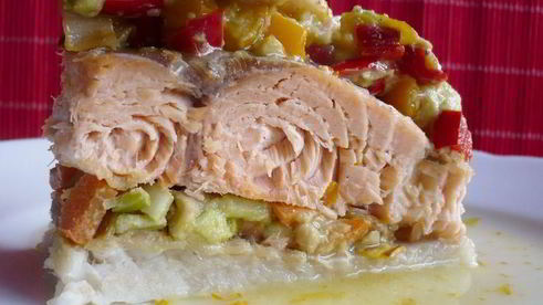 запеченное филе двух видов рыбы с овощами несладкая парочка