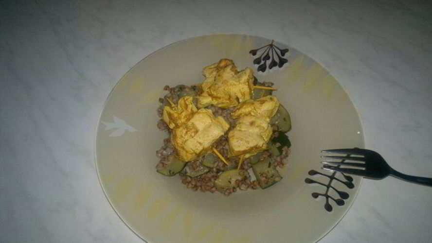 Рецепт гречетто с пивом портер и цукини и шашлык из куриной грудки в индийском стиле