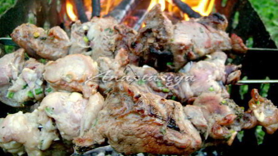 Рецепт шашлык из свинины в кефире с зеленым луком