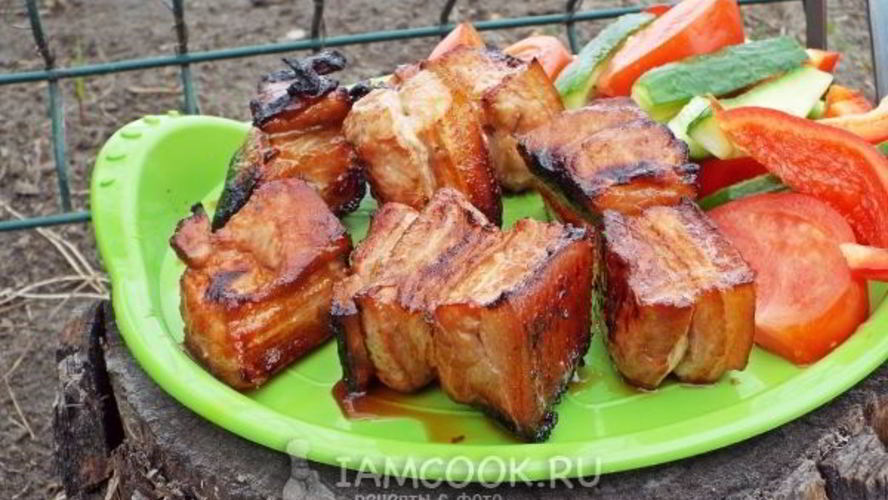 Рецепт шашлык из свиной грудинки в томатно-соевом маринаде с медом