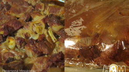 шашлык в духовке на подушке из маринованного лука