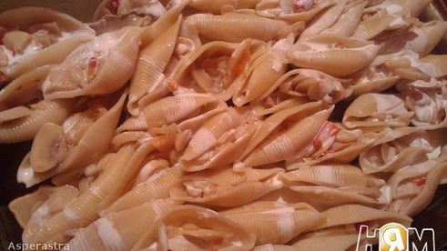 конкильони под сыром и стейк