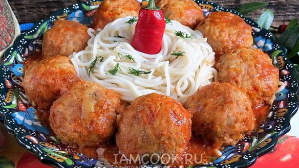 Рецепт Спагетти с тефтелями в томатном соусе