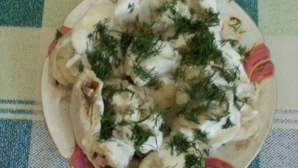 Рецепт Вареники с фасолью, ветчиной и укропом