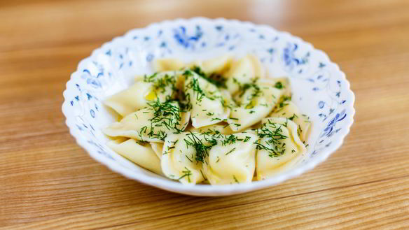 Рецепт Вареники с соленым творогом и зеленью