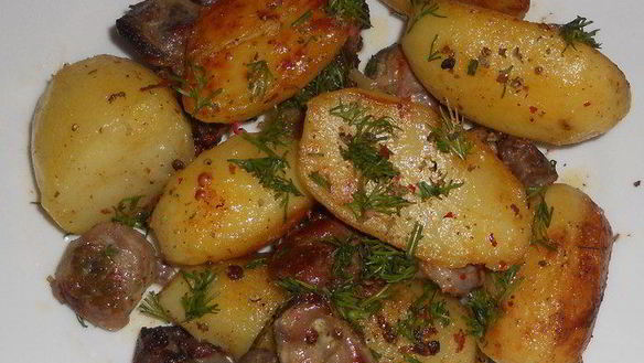 Рецепт Жаркое из картофеля и куриных желудков