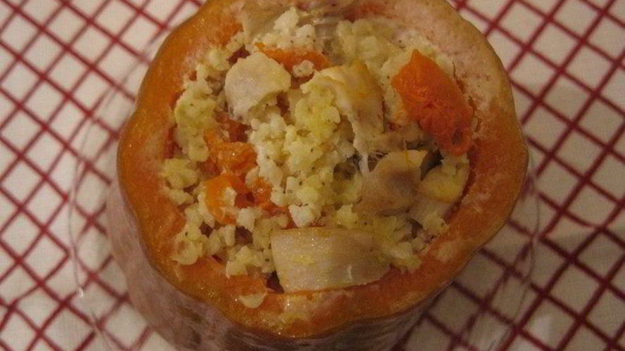Рецепт жаркое с курицей и пшеном в тыквенном горшочке
