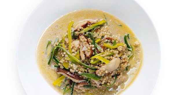 Рецепт Зеленая гречка с грибами и пореем