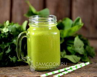Зеленый коктейль с овсяными хлопьями и льном