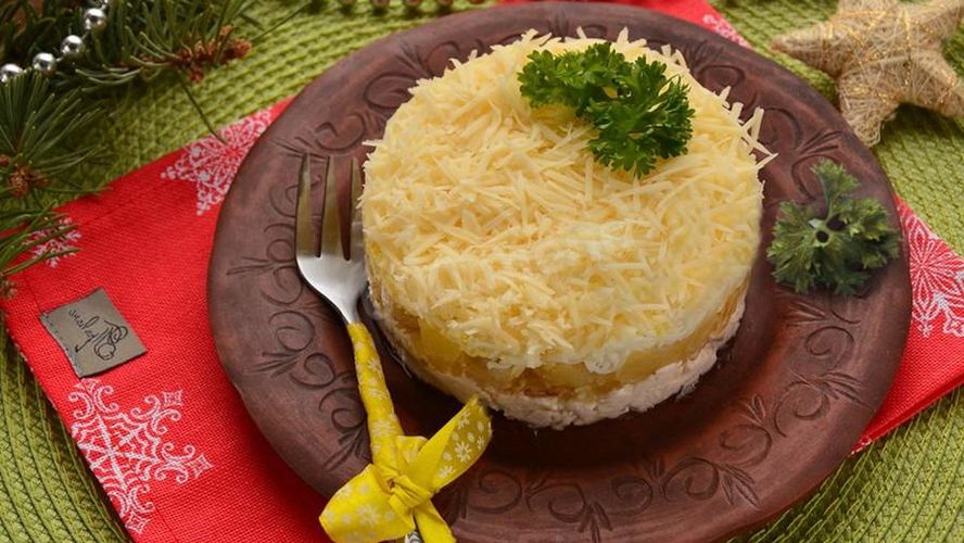 Рецепт салат буржуйский с ананасами и курицей