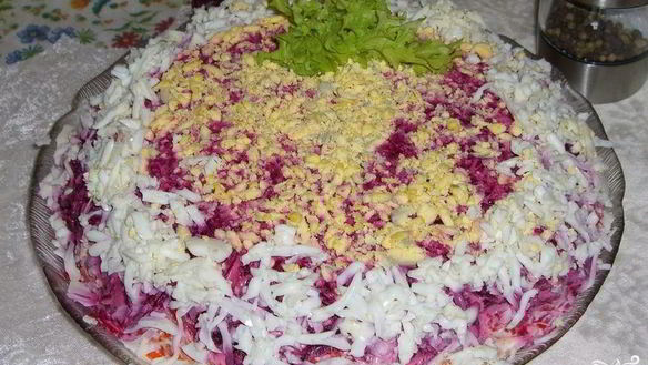 Рецепт Селедка под шубой с жареным луком