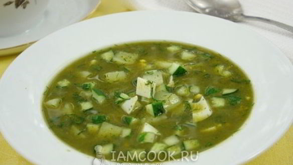 Рецепт Холодный зеленый борщ с огурцами