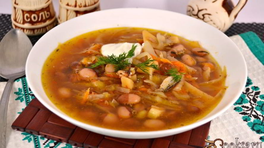 Рецепт постный борщ с килькой и фасолью