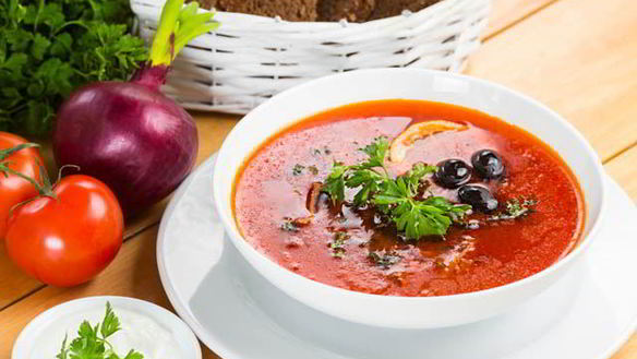 Рецепт Постный борщ с лимоном и маслинами