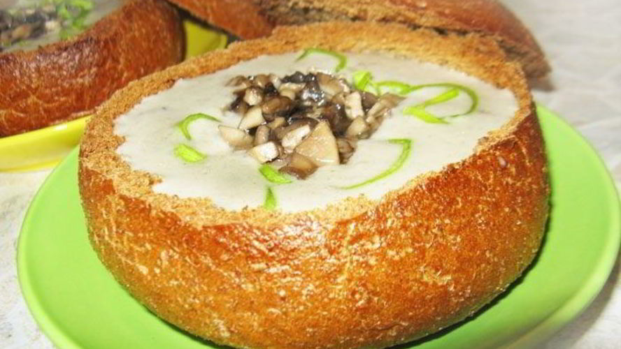 Рецепт грибной суп в буханке хлеба