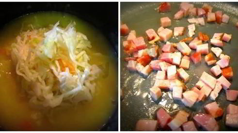 густой картофельный суп с квашеной капустой и беконом