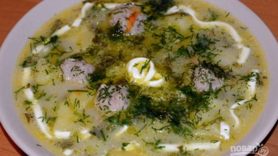 Рецепт щавелевый супчик с фрикадельками и плавленым сыром