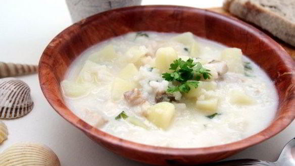Рецепт Сливочный суп из рыбы с грибами и кольраби