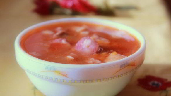 Рецепт Солянка с говяжьим сердцем и охотничьими колбасками