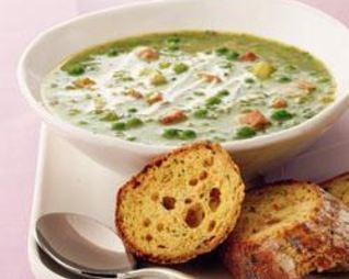 Суп из зеленого горошка с ветчиной