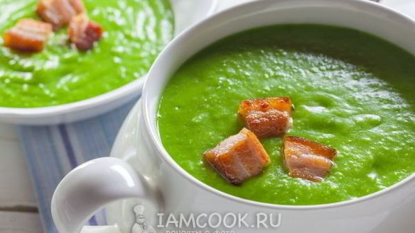 Рецепт Суп-пюре из зеленого горошка с беконом