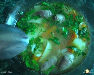 Суп с куриными сердечками