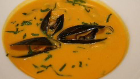 тыквенный суп с мидиями