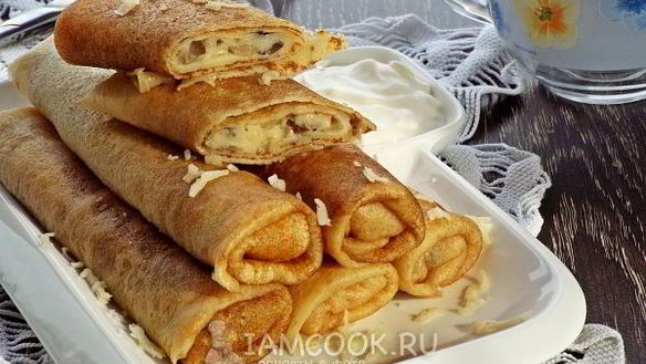 Рецепт Блины с грибами и сыром