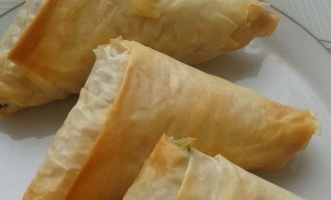 Конвертики из теста фило со шпинатом и картофелем