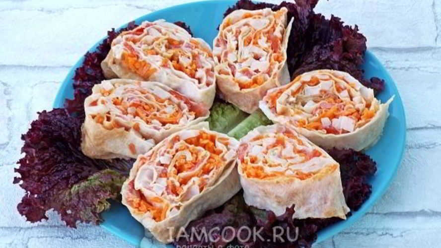Рецепт лаваш с корейской морковкой и ветчиной