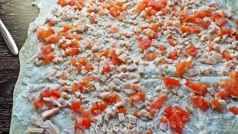 лаваш с корейской морковкой и ветчиной