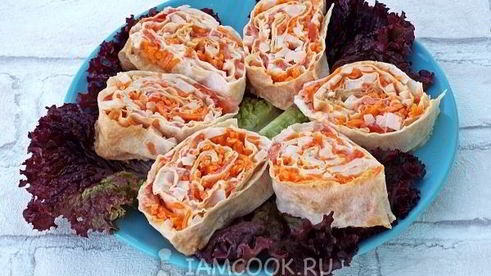 лаваш с корейской морковкой и ветчиной