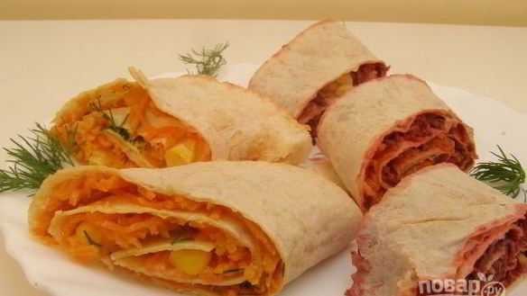 Рецепт Рулеты из лаваша с овощными начинками