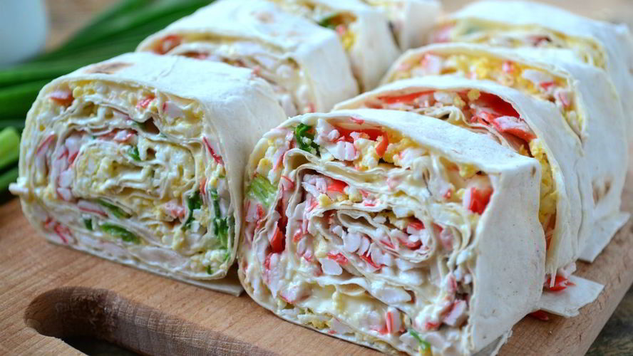 Рецепт закуска из лаваша с крабовыми палочками