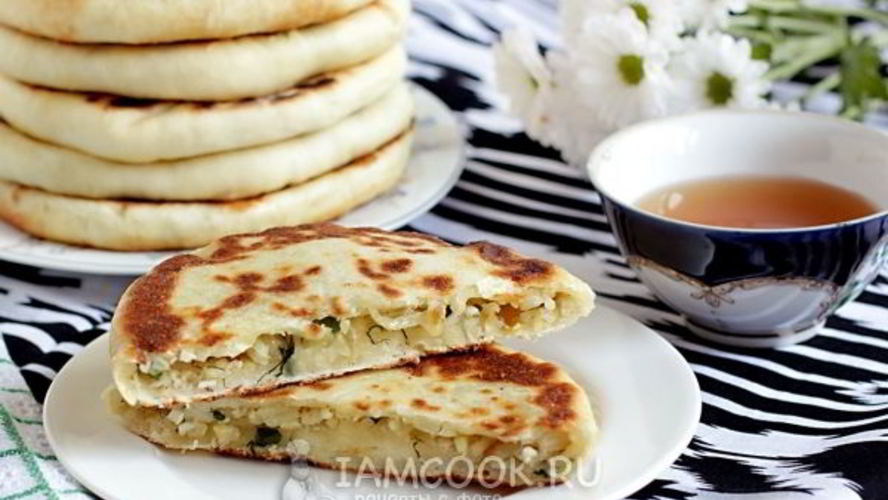 Рецепт лепешки с начинкой из риса и яйца