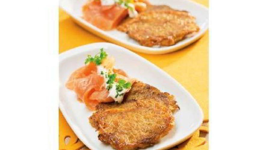 Рецепт картофельные оладьи с копченой семгой