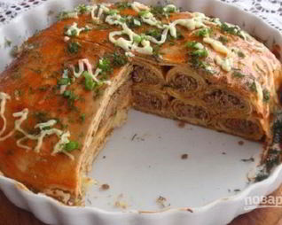 Блинный пирог с печенкой