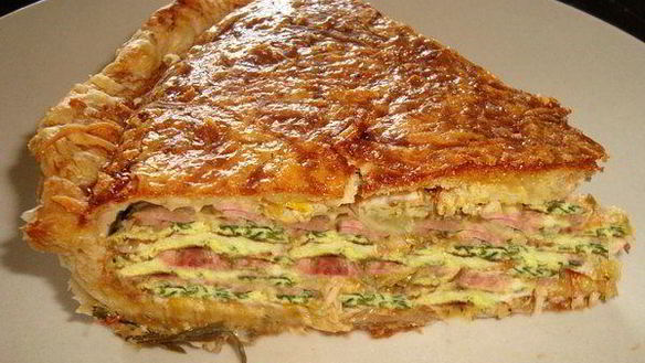 Рецепт Пирог с ветчиной и яйцами из слоеного теста