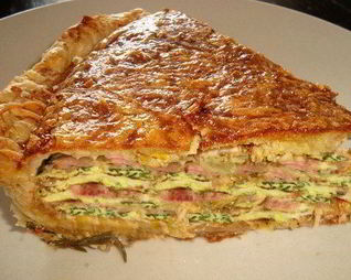 Пирог с ветчиной и яйцами из слоеного теста