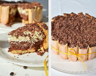 Шарлотка с шоколадно-малиновым муссом и воздушным ванильным кремом