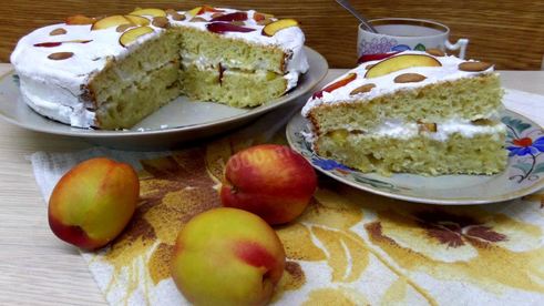 бисквитный торт персиковый со сливочным кремом