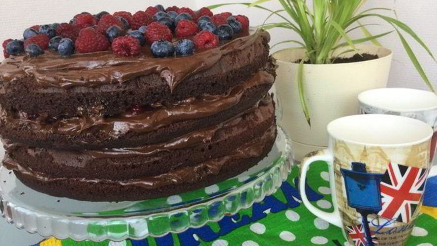 Рецепт шоколадный торт с малиной и голубикой