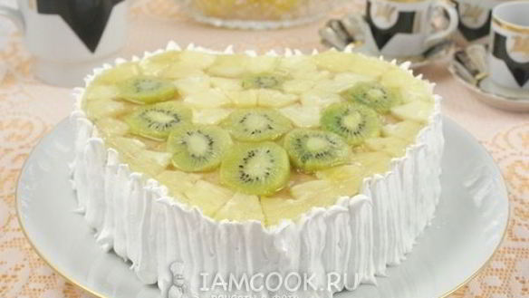 Рецепт Торт бисквитный с фруктами, желе и йогуртом